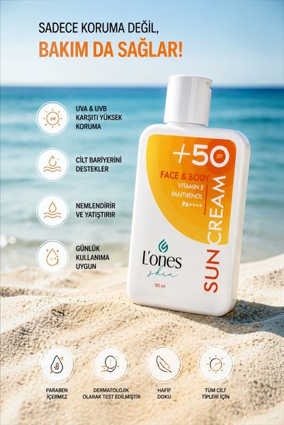 Lones Sunscreen Spf50 Intensive Moisturizer for Face & Body (All Skin Types) 180 ml