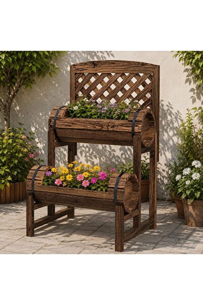 ART Jardiniera decorativa cu suport pentru plante cataratoare, lemn, 2 nivele...