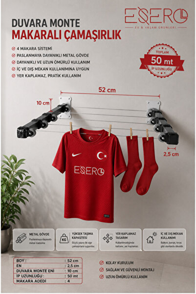 ESERO 20538 Balkon Çamaşırlığı Duvara ve Balkon Korkuluğuna Monte Çamaşır Kur...