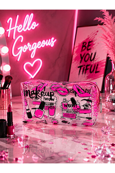 UCCELLO Transparent Makeup Bag Lucky Love Written Zipper Cosmetic Bag Travel ...