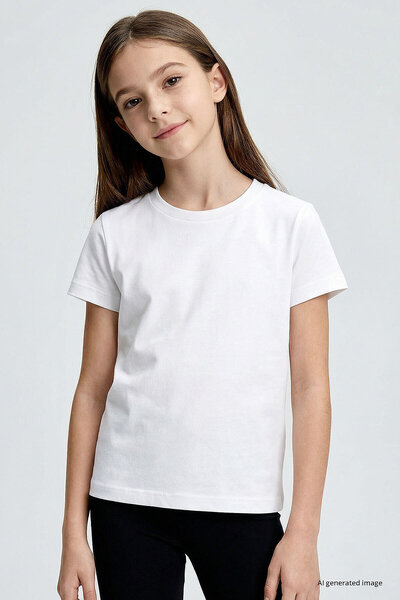 TOMMY LIFE White O Neck Standard Fit Basic Unisex Kids T-Shirt - 11328