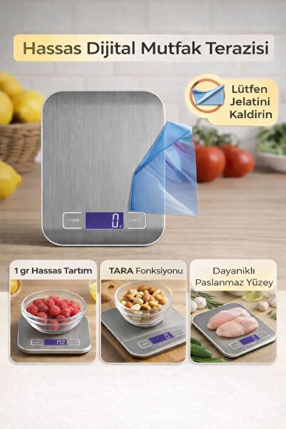 ARVALE Platin Mutfak Terazisi Dijital Tartı Hassas Lcd Ekranlı 5 Kg