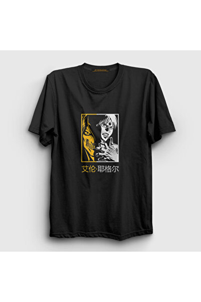 Presmono Unisex Black Eren Yeager Anime Attack On Titan T-shirt357893tt
