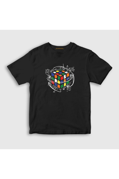 Presmono Unisex Kids Black Solving Rubiks Cube Rubik Kupu T-shirt340608tt