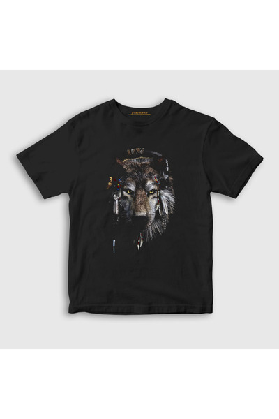 Presmono Unisex dečji crni indijski vuk Vuk T-shirt 307069tt