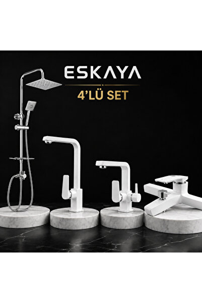 ESHOME 4'lü Full Batarya Seti Beyaz Kare Robot Duş - Banyo - Lavabo - Mutfak ...