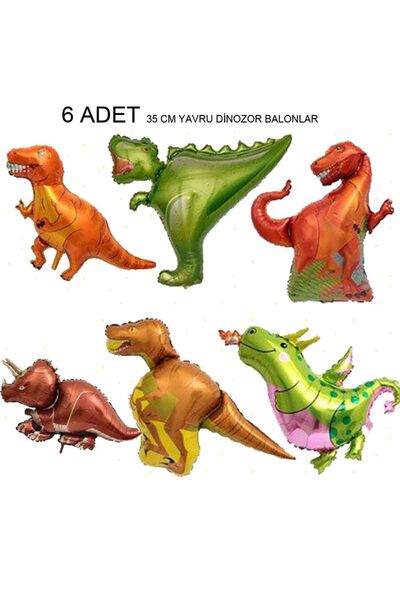 partidolu Jurrasic Shape Şekilli Yavru Dinozorlar Folyo Balon 35 Cm 6 Adet