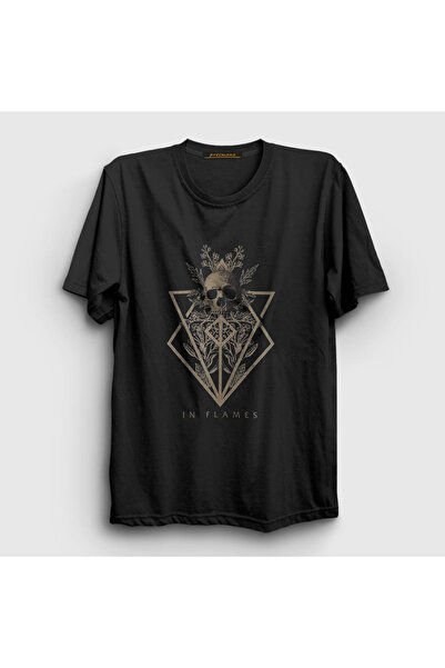Presmono Unisex Μαύρο T-shirt με Κρανίο σε Φλόγες 84858tt