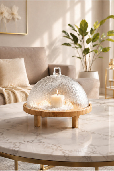 Heda Porselen Glass Bowl with Glass Lid and Stand 30 cm