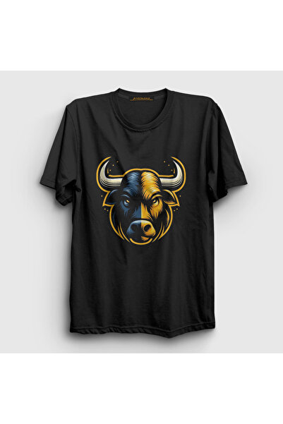Presmono Black Navy Blue Bull Patterned Unisex T-shirt - 469060 Tt
