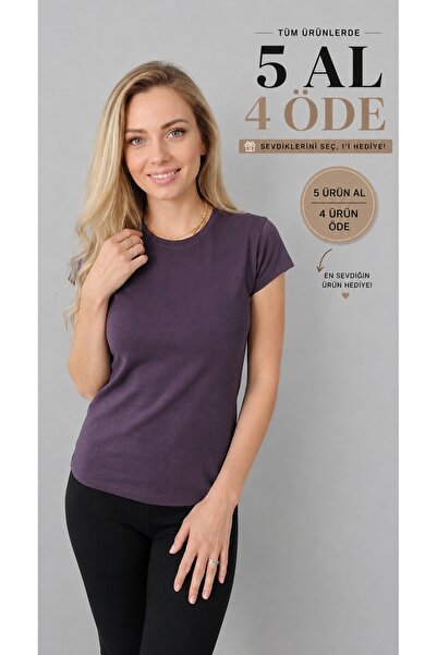 moda felinya ŽENSKA T-SHIRT KRATKIH RUKAVA SA OKRUGLIM IZREZOM, TAMNOLJUBIČASTA