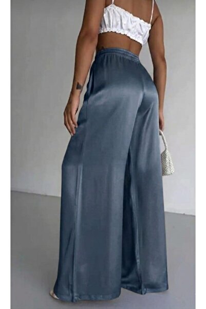 MONAMORE Pantaloni de damă din satin, cu talie elastică, largi, cu picior lat