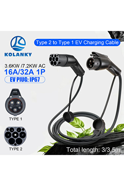 Choice1 7.2KW Portable 32A 7.2KW EV Charging Cable Type2 To Type1 For EV Hybr...