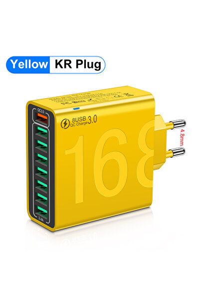 Choice KR Yellow Total 150W 8 Ports USB Charger Fast Charging Phone Charger A...