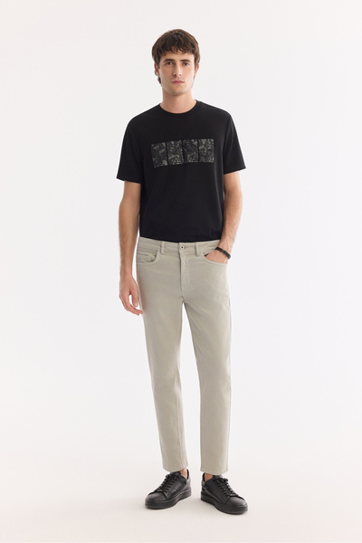 Avva Men's Nile Green Cotton Elastane Roman Crop Slim Fit Jean Trousers A61Y3522