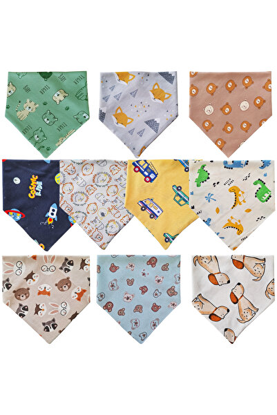 Baby Minik Triangle Scarf Combed Cotton Drool and Feeding Bib 10 Pieces