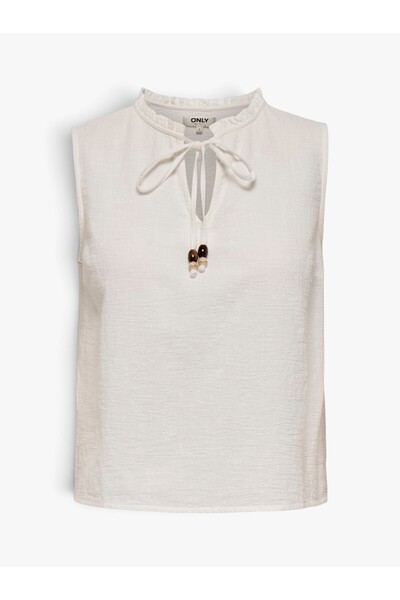 ONLY ONLSWAR S/L FRILL TOP WVN Дамска бяла блуза - 15378512