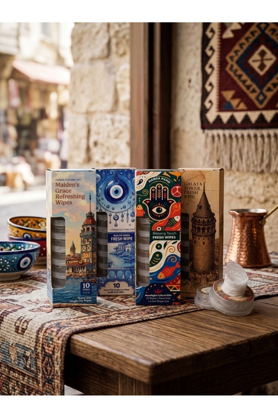 HandyTowel Gift Galata Tower Themed Wet Wipes - Pack of 10 for Surface and Hand Cleaning