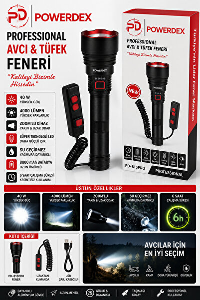 PD-815 Pro 40W & 4000 Lümen Professional Zoom’lu El & Tüfek Feneri
