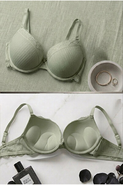Lavint Homewear Cotton Double Push up Padded Ultra Support Green Underwire Bra