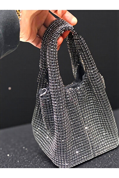 HFKY Women's Bullet Stone Clutch Bag. Black Evening Bag.