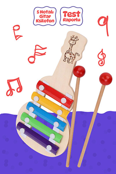 Circle Toys Wooden Guitar Xylophone 5-Note Educational Musical Toy