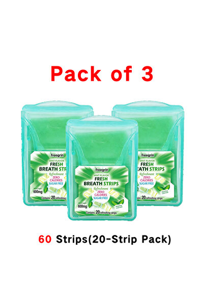 Choice3 Pack of 3 FREEGRIN Cool Mint Pocketpaks Breath Strips,Sugar-Free Diss...