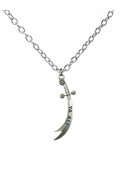 Herşey Nota Hz. Unisex Necklace with Sword of Ali Medet Ya Ali Written Zulfiq...