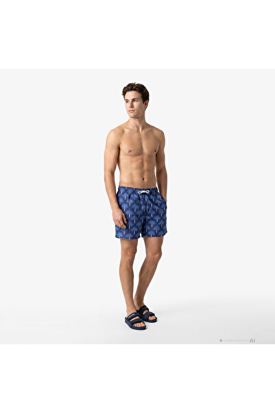 Nautica Erkek Lacivert Regular Fit Desenli Deniz Şortu