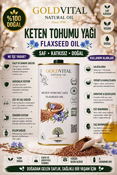 KETEN TOHUMU YAĞI 1 LT - SOĞUK PRESS, SAF & DOĞAL ÜRÜN