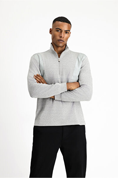 Kiğılı Half Turtleneck Oversize Zippered Patterned Cotton Sweatshirt