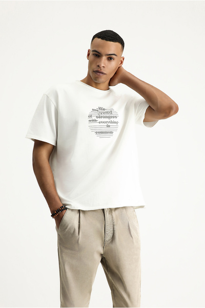 Kiğılı Crew Neck Oversize Printed Cotton T-Shirt