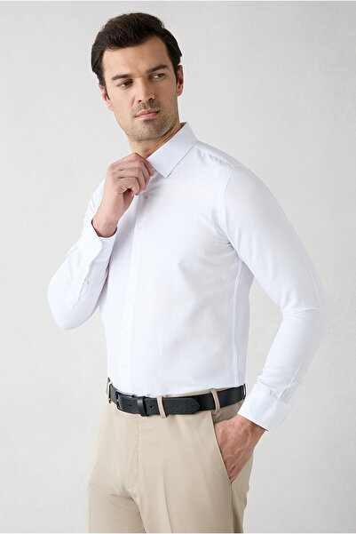 Kiğılı Long Sleeve Slim Fit Slim Fit Classic Print Cotton Easy-Iron Shirt