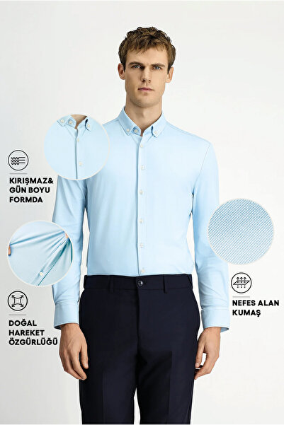 Kiğılı Techno-Line Long Sleeve Regular Fit Lycra Buttoned Collar Shirt