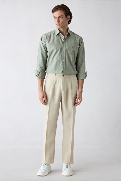 Kiğılı Straight Wide Leg 100% Linen Trousers with Side Pockets
