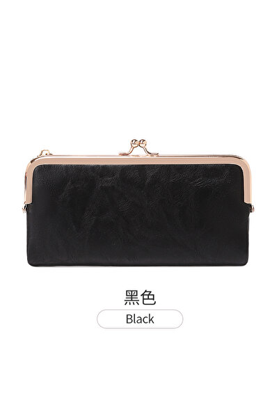 Choice6 QB332-Black Vintage Kiss Lock Long Women's Wallet Solid Color Multi F...