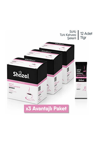 Shazel Instant Turkish Coffee with Milk and Sugar - 22 Gr (12 Pieces X 3 Boxe...