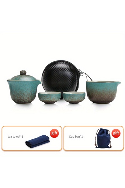 Choice Green A Set of Exquisite Ceramic Tea Ware, Suitable for Outdoor Campin...