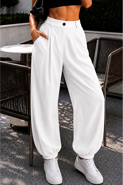 Sun Victoria Women's White Elastic High Waist Balloon Pants
