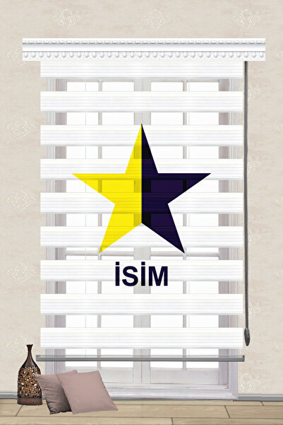 serir DİJİTAL BASKILI SARI LACİVERT YILDIZ MÜŞTERİYE ÖZEL İSİM BASKILI ZEBRA ...