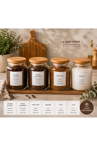 Durina Living Set of 4 850 ml Glass Jars with Wooden Lids |   Sugar Granulate...