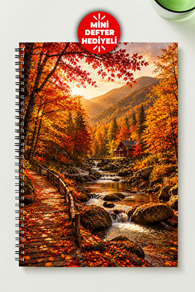 BLACKONECLASS Autumn Forest Themed A5 Metal Spiral Unlined Cardboard Cover Sp...