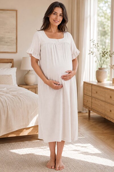 ByLohusa Cămașă de noapte pentru maternitate și postpartum, cu mânecă scurtă,...