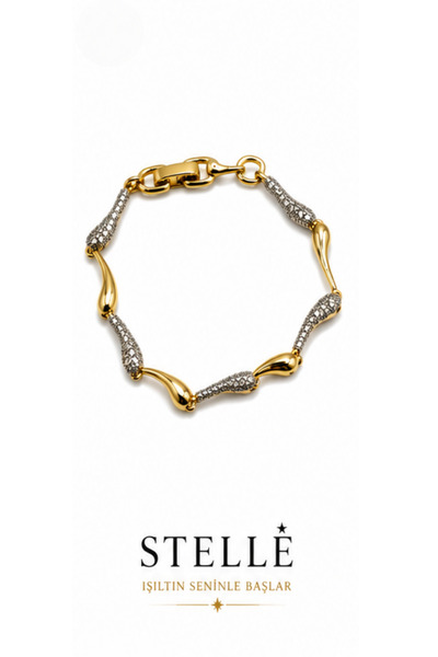 Stelle Jewelry YSX Gold Zirkon Taşlı Virgül Bileklik 19 cm – Gold Kaplama Şık...
