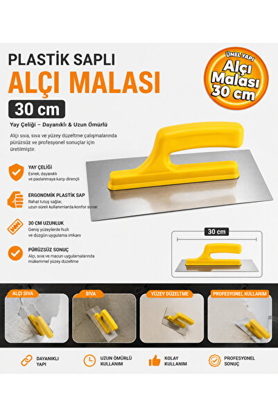 Duyar DYR231 Plastik Saplı Yay Çeliği Açık Saplı Alçı Malası 30 cm