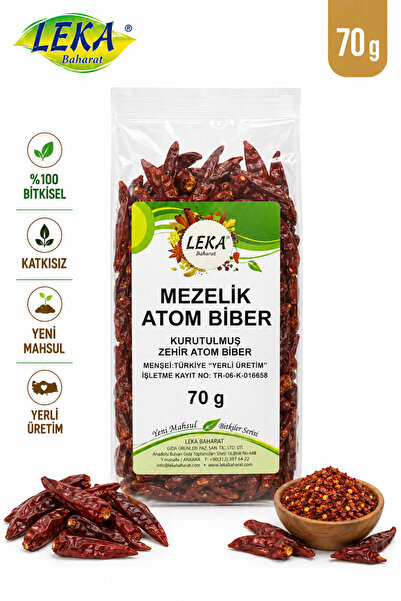 leka baharat Mezelik Acı Atom Biber - Kurutulmuş Zehir Acı Biber 70 g