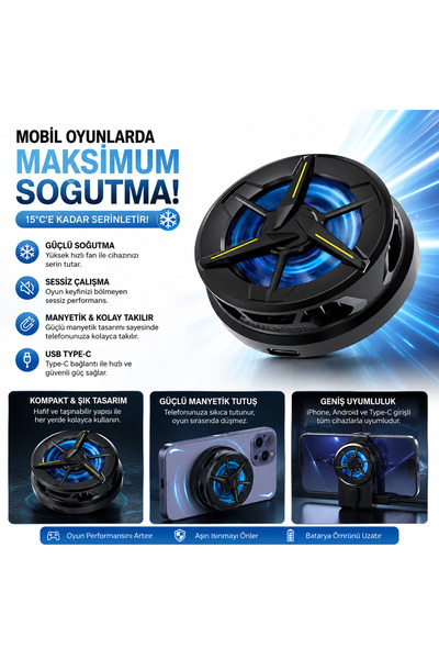 MemoDigital Cx-01 Mıknatıslı Manyetik Magesafe Cep Telefon Soğutma Fanı Radya...