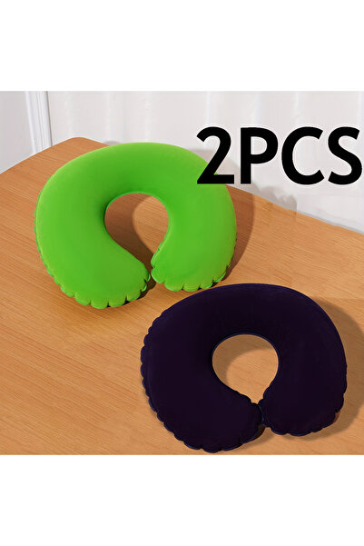 Choice Green and Purple 2Pcs/Pack Inflatable U-Shaped Pillow, Portable Foldin...