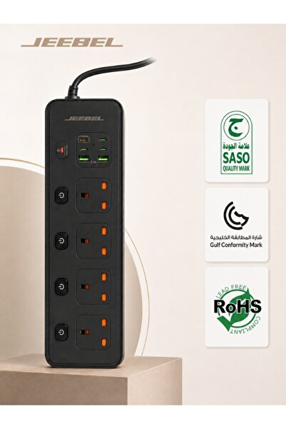 Jeebel 3250W Power Strip, 4 Power Outlets + 4 Type-C Ports + 2 USB Ports, 5m ...
