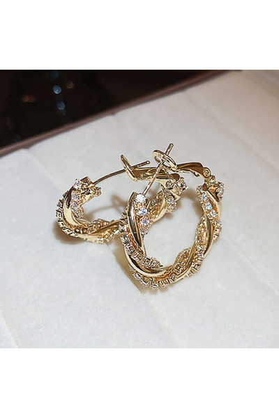 Choice E2620 Huitan Twist Big Hoop Earrings Gold Color Dazzling Cubic Zirconi...